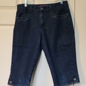 Dark Blue Embellish Pocket Denim Capri Jeans Gloria Vanderbilt Size 10 32 x 15.5